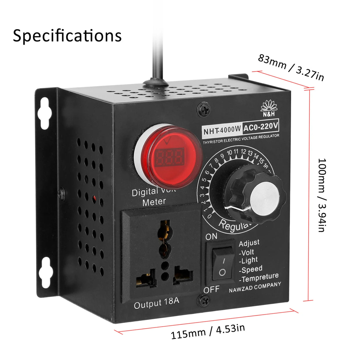 AC 220V 4000W SCR Voltage Regulator – Variable Dimmer Controller