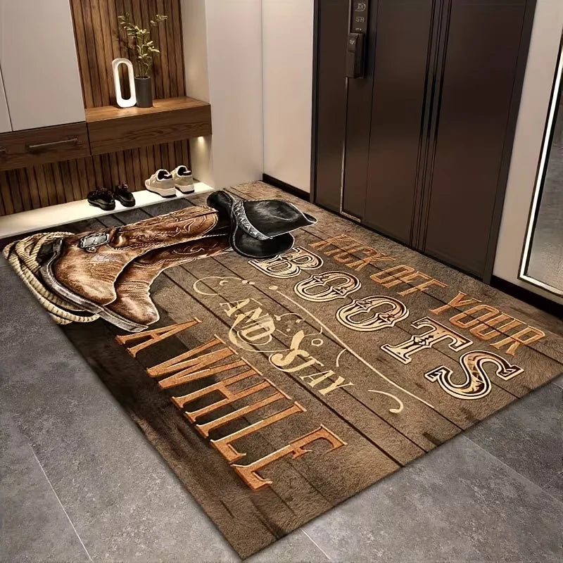 Western "Take Off Your Boots" Doormat – Anti-Slip Farmhouse Rug