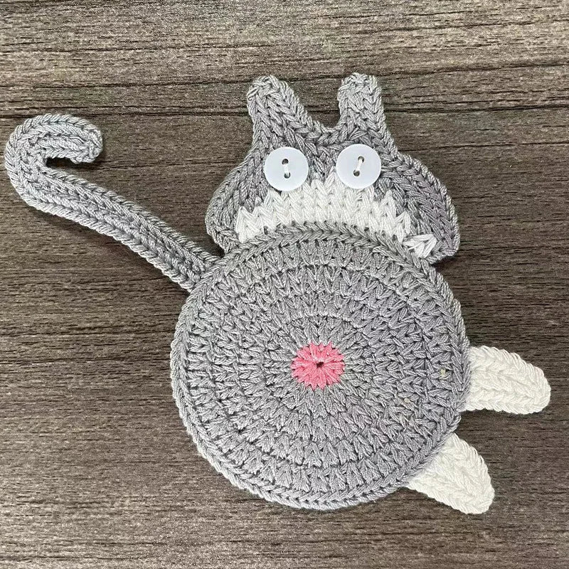 Handmade Crochet Cat Coaster – Knitted Felt Mug Pad Gift