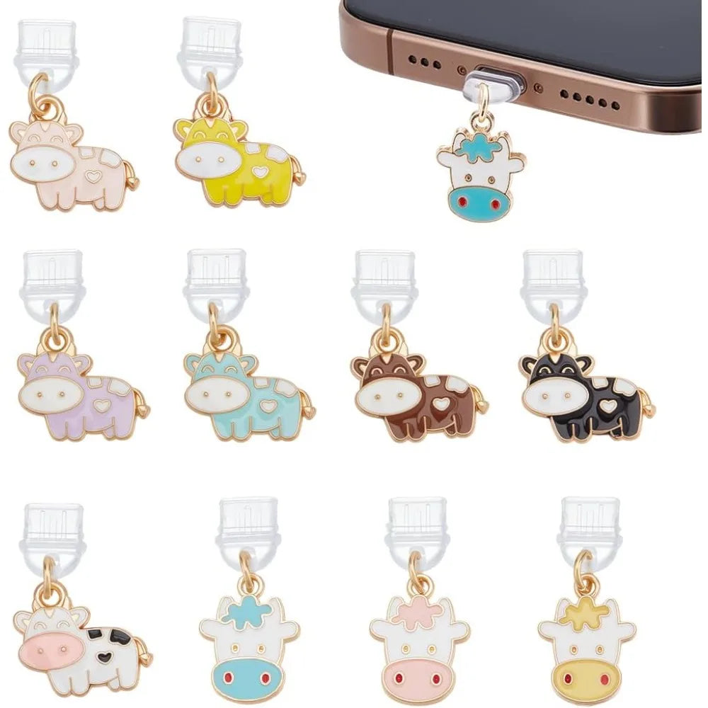 10-Pack USB-C Dust Plug Charms – Alloy Enamel Cow Port Caps