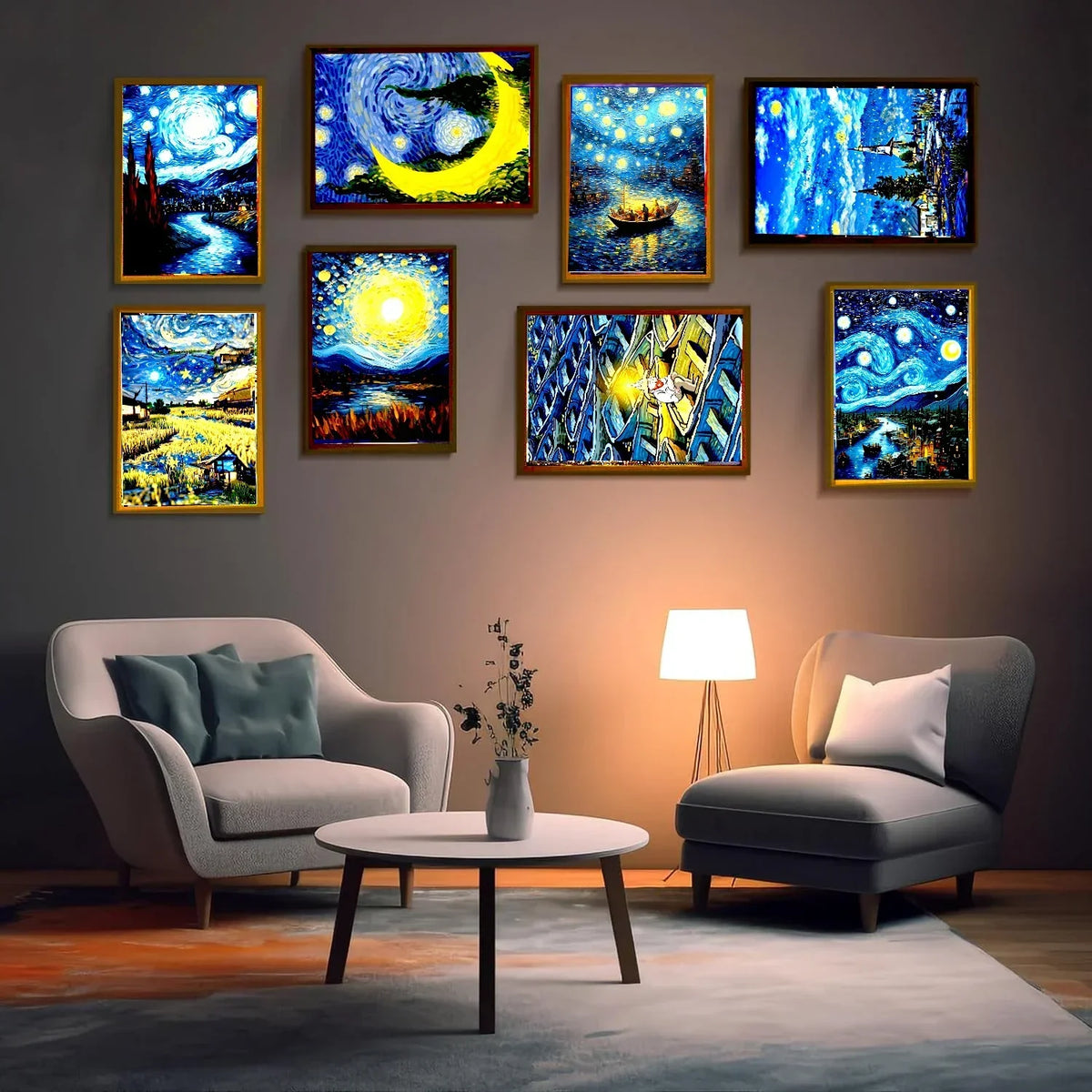 LED Light Painting Frame – Van Gogh Starry Sky Wall Art Décor