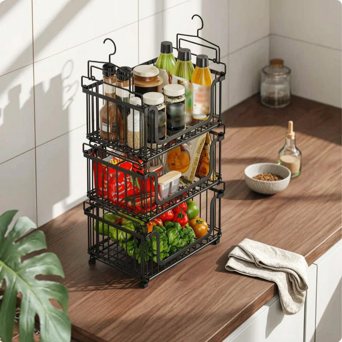 Under Shelf Basket – Stackable Wire Hanging Kitchen Organizer