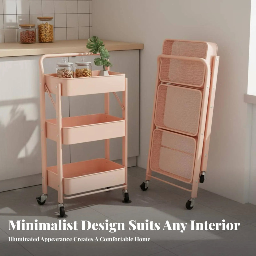 NIFTY Foldable 3-Tier Rolling Cart | Mobile Storage Organizer