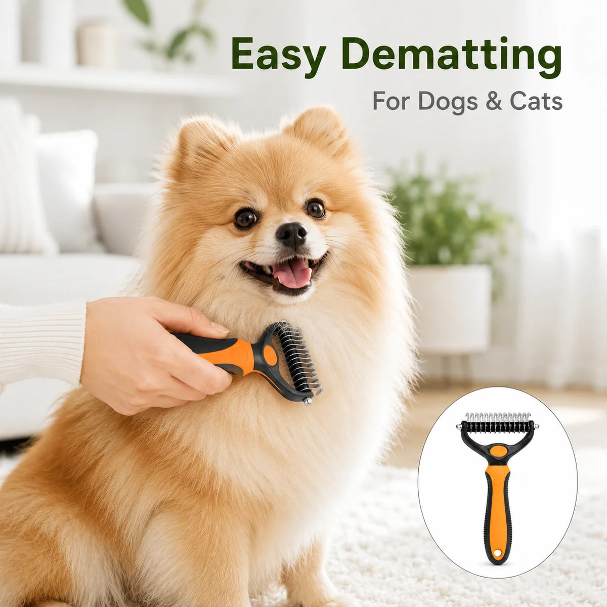 2-in-1 Pet Grooming Rake – Dematting & Deshedding Tool