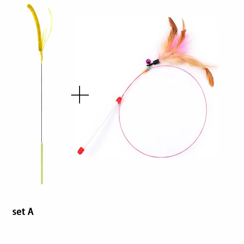 Cat Teaser Wand Set – Feather & Bell Interactive Cat Toy