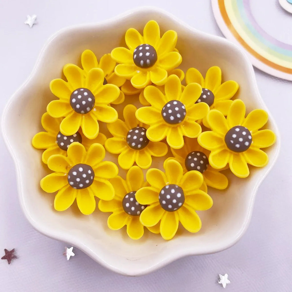 20mm Resin Yellow Flower Flatback Cabochons – 20PCS DIY Craft