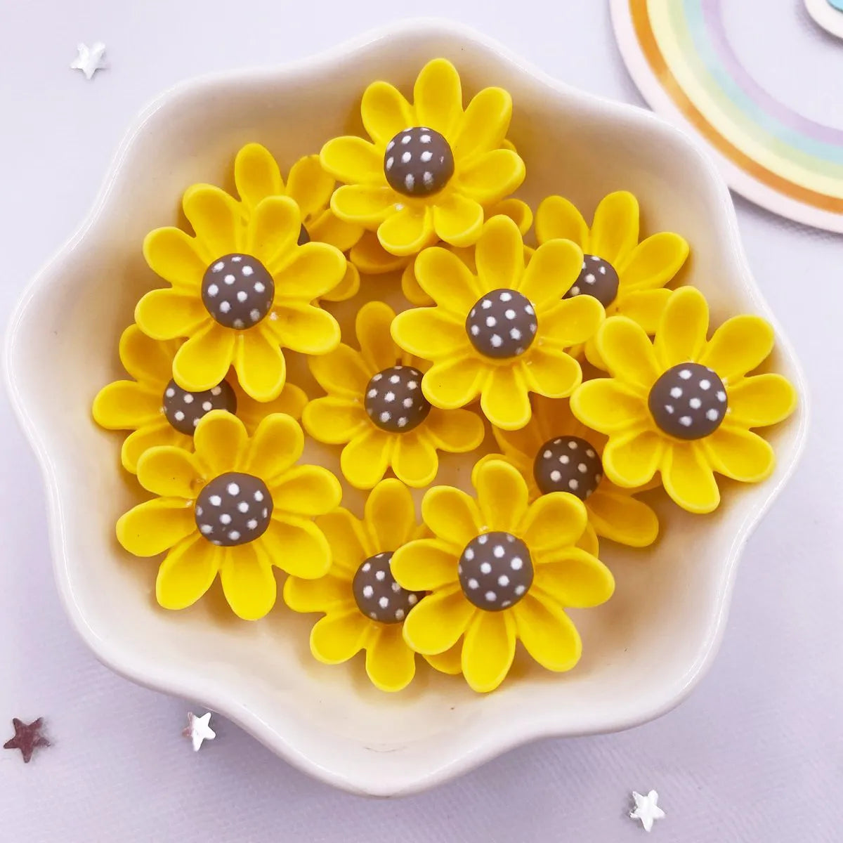 20mm Resin Yellow Flower Flatback Cabochons – 20PCS DIY Craft