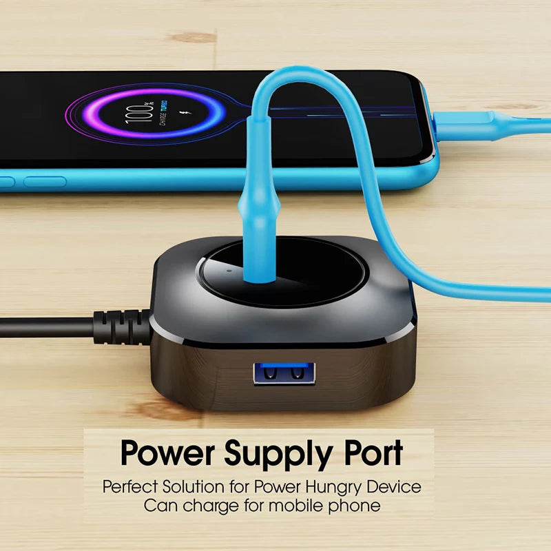 OULLX USB 3.0 4-Port Hub Splitter for Laptop, PC & Tablet