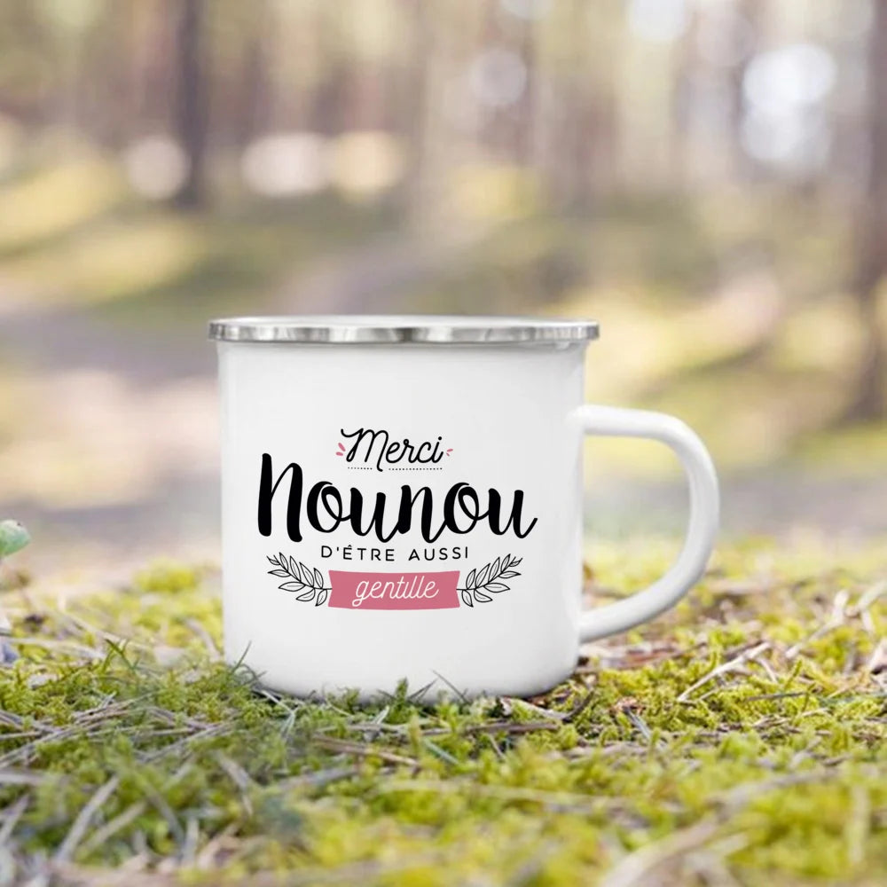 Thank You Nounou French Printed Enamel Mug – Gift Idea