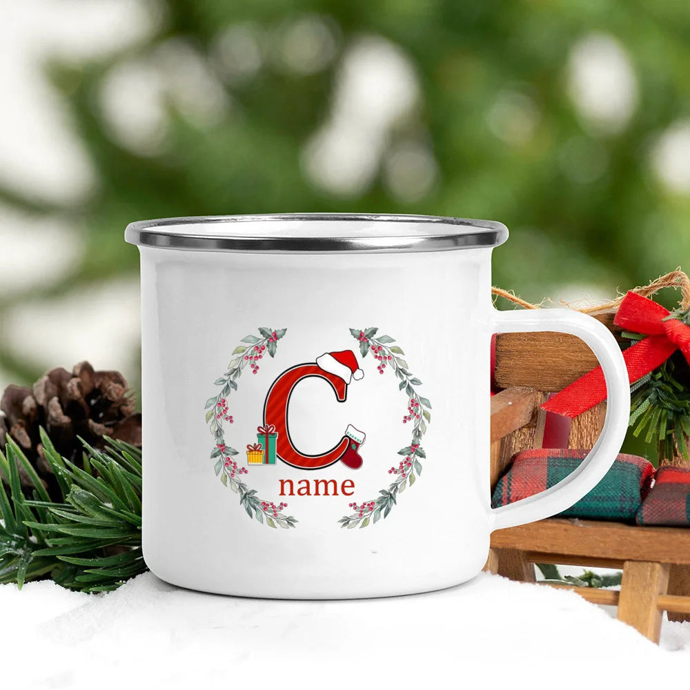 Personalized Initial Christmas Enamel Mug | Xmas Gift