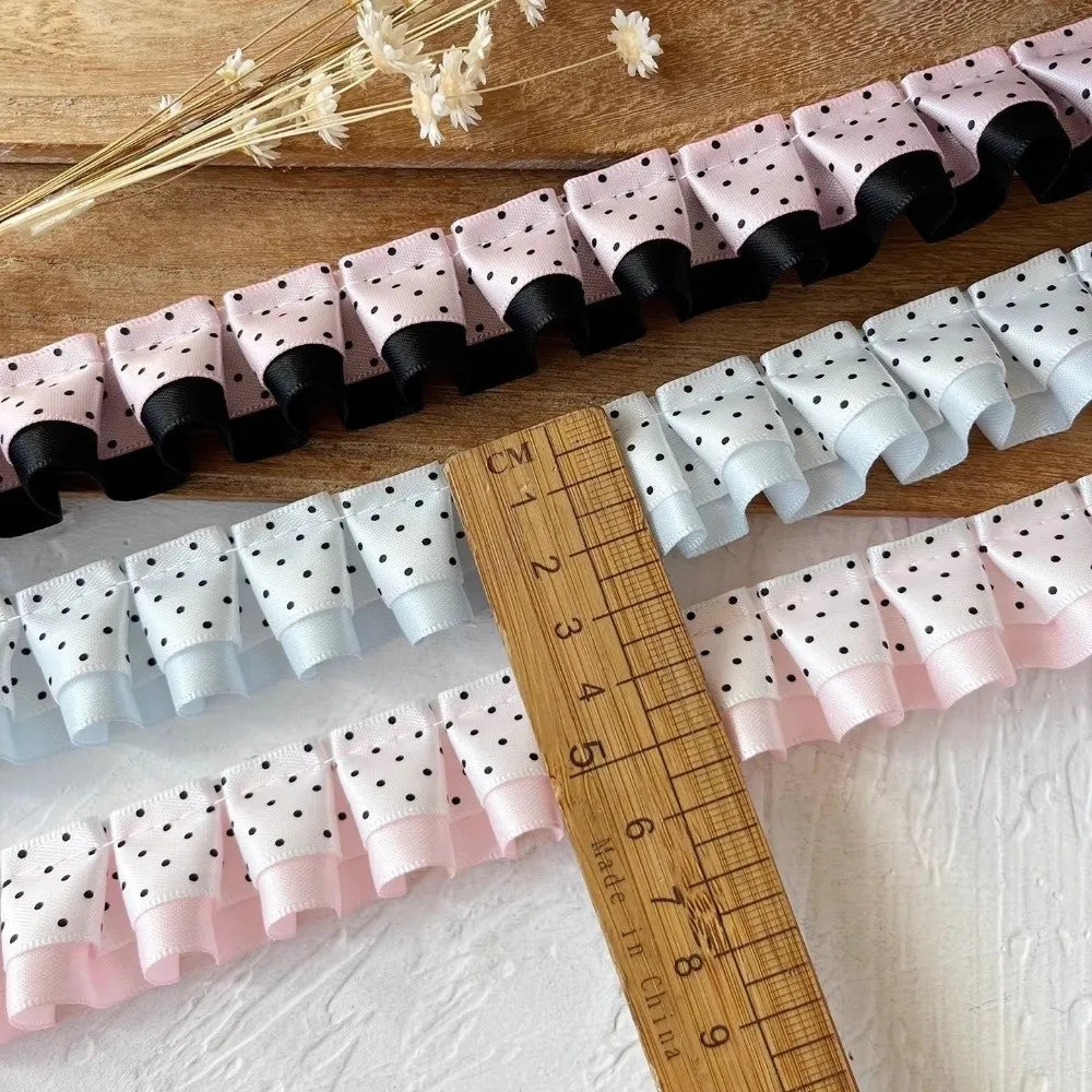 2M Pleated Ruffle Ribbon Trim – Double Layer Lace for DIY