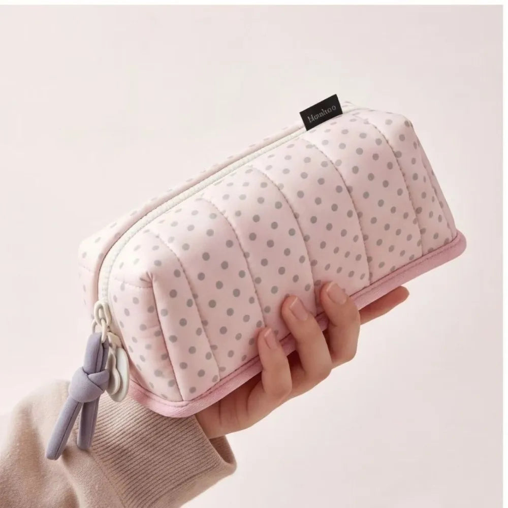 Large Capacity Pencil Case – Dot Pattern Cotton Pen Bag
