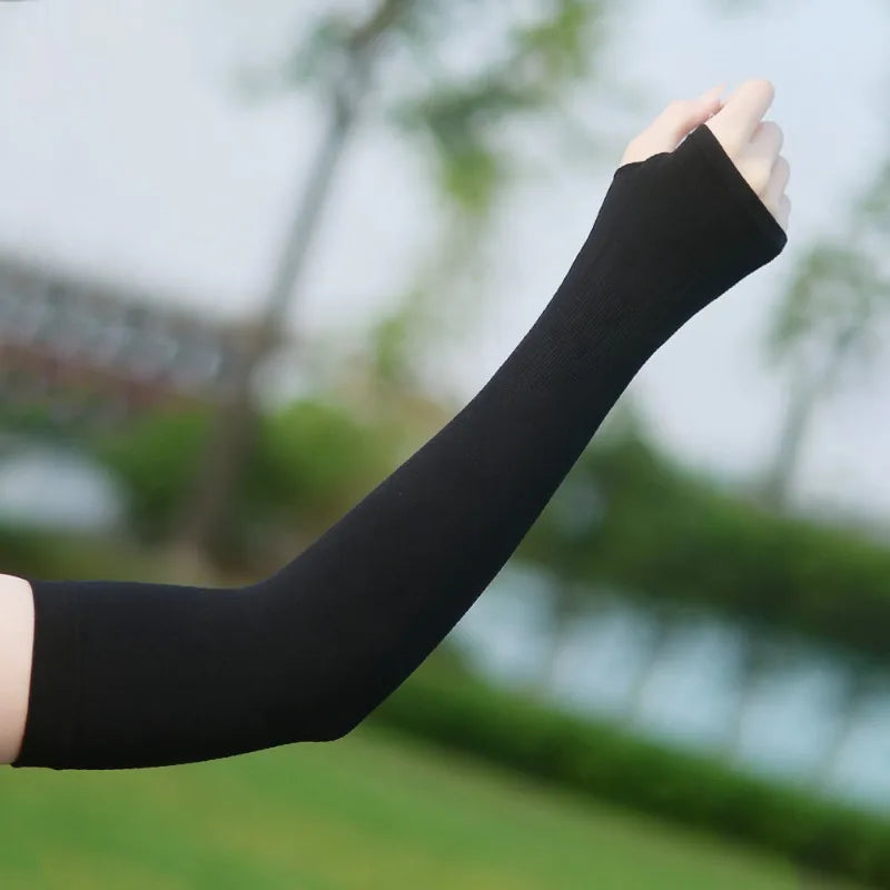 Cooling Ice Silk Arm Sleeves – UV Sun Protection Thumb Hole