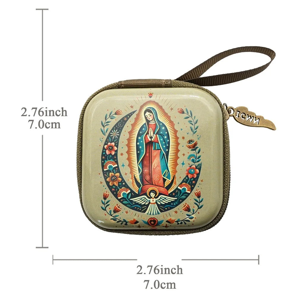 Virgin Mary Rosary Storage Bag – Zippered Prayer Pouch 7x7cm