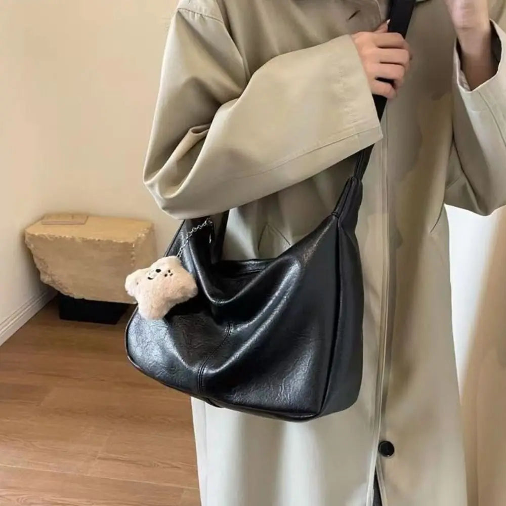 Women's PU Leather Slouchy Shoulder Bag – Retro Hobo Tote