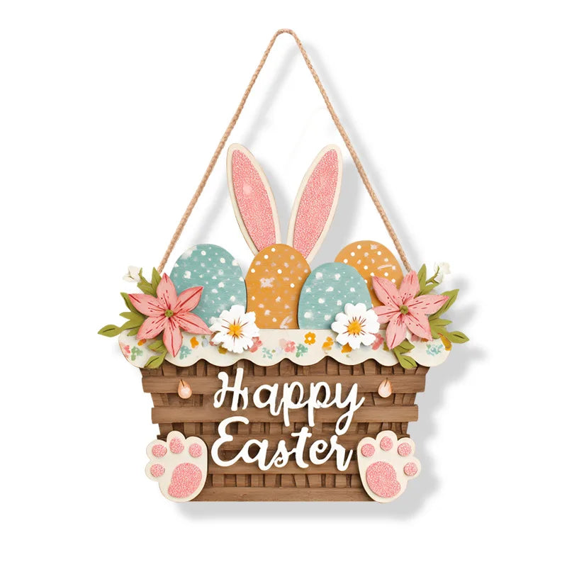 Easter Wooden Hanging Door Sign – Rabbit & Egg Plaque 12"
