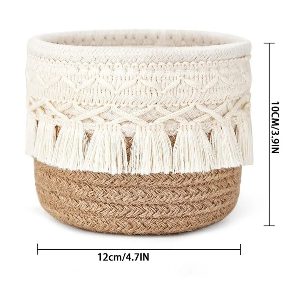 Cotton Rope Tassel Desktop Storage Basket | Woven Organizer