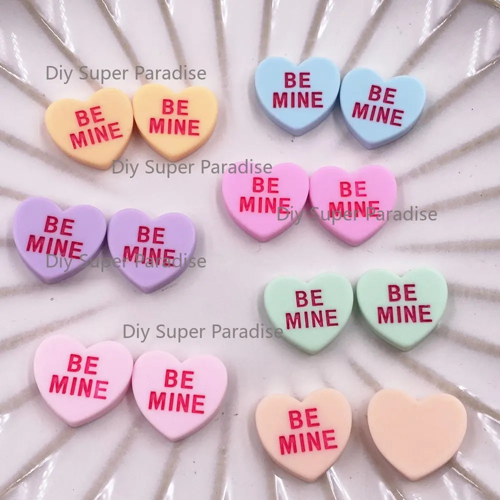 Resin Heart "BE MINE" Flat Back Cabochons – 10pcs DIY Crafts