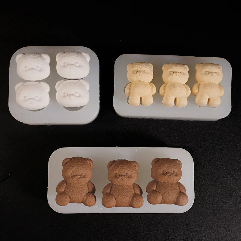 Bear Silicone Mold – 4-Grid Candle, Plaster & DIY Craft