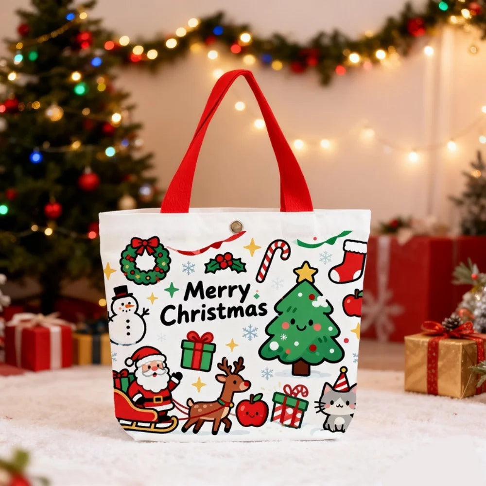 Christmas Canvas Tote Gift Bag – Santa Claus Holiday Design