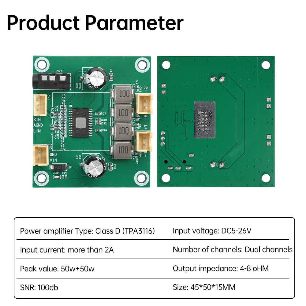 TPA3116 50W+50W Class D Stereo Amplifier Board DC 5V-26V
