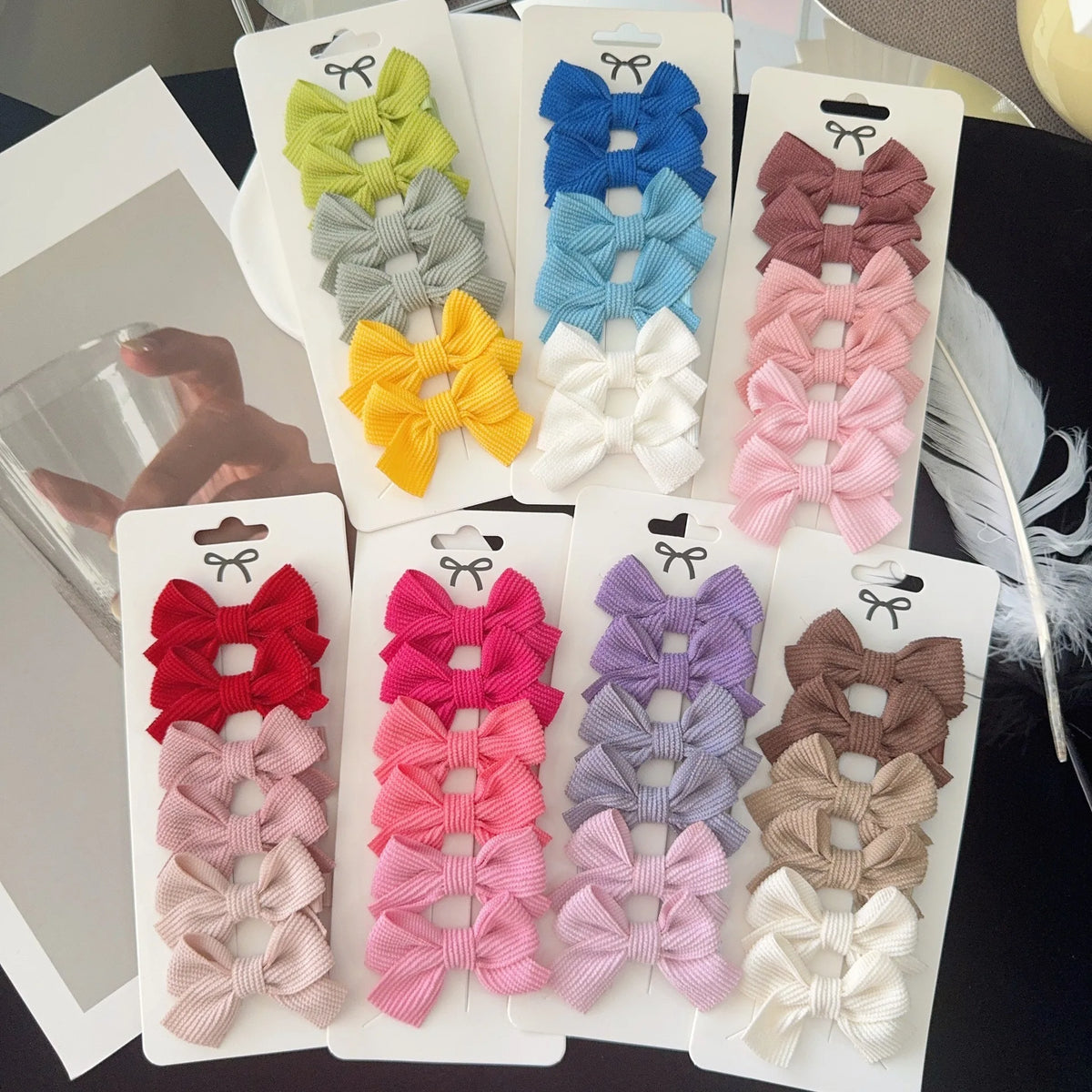 Baby Girls Cartoon Hair Bow Clips – 72-Piece Waffle Fabric Set