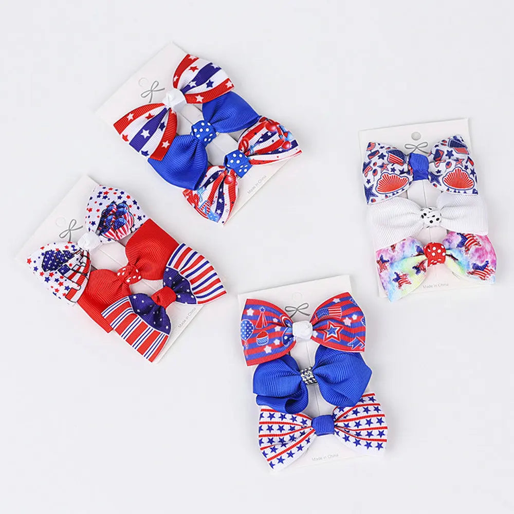 3-Piece Kids USA Patriotic Handmade Hair Clips | Girls Hairpins