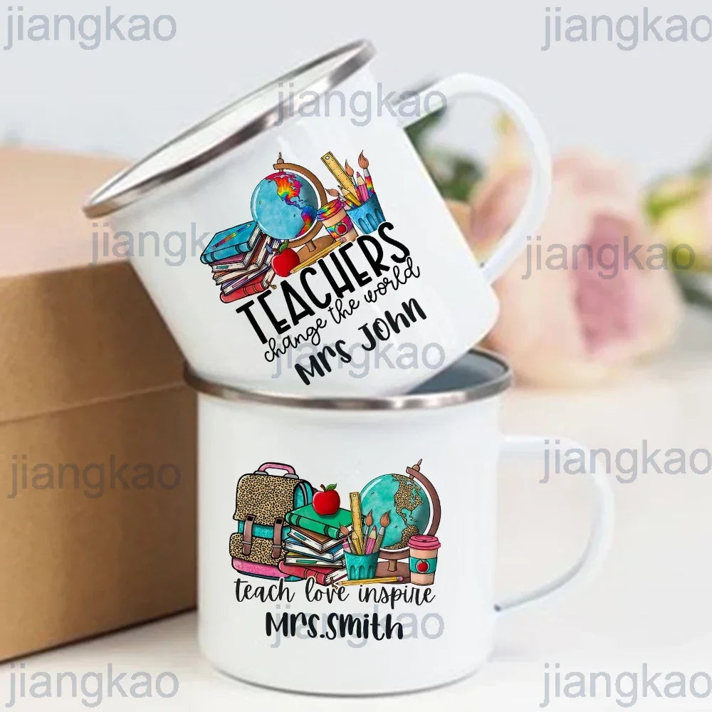 Personalised Teacher Enamel Mug – Custom Name Coffee Cup