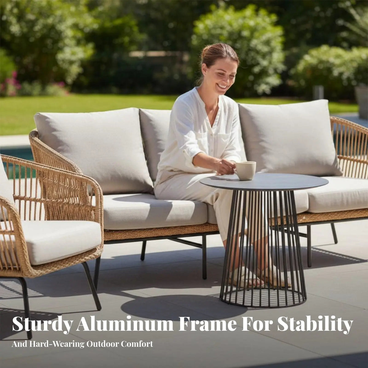 4-Piece Woven Outdoor Conversation Set – Patio Seating & Cushions