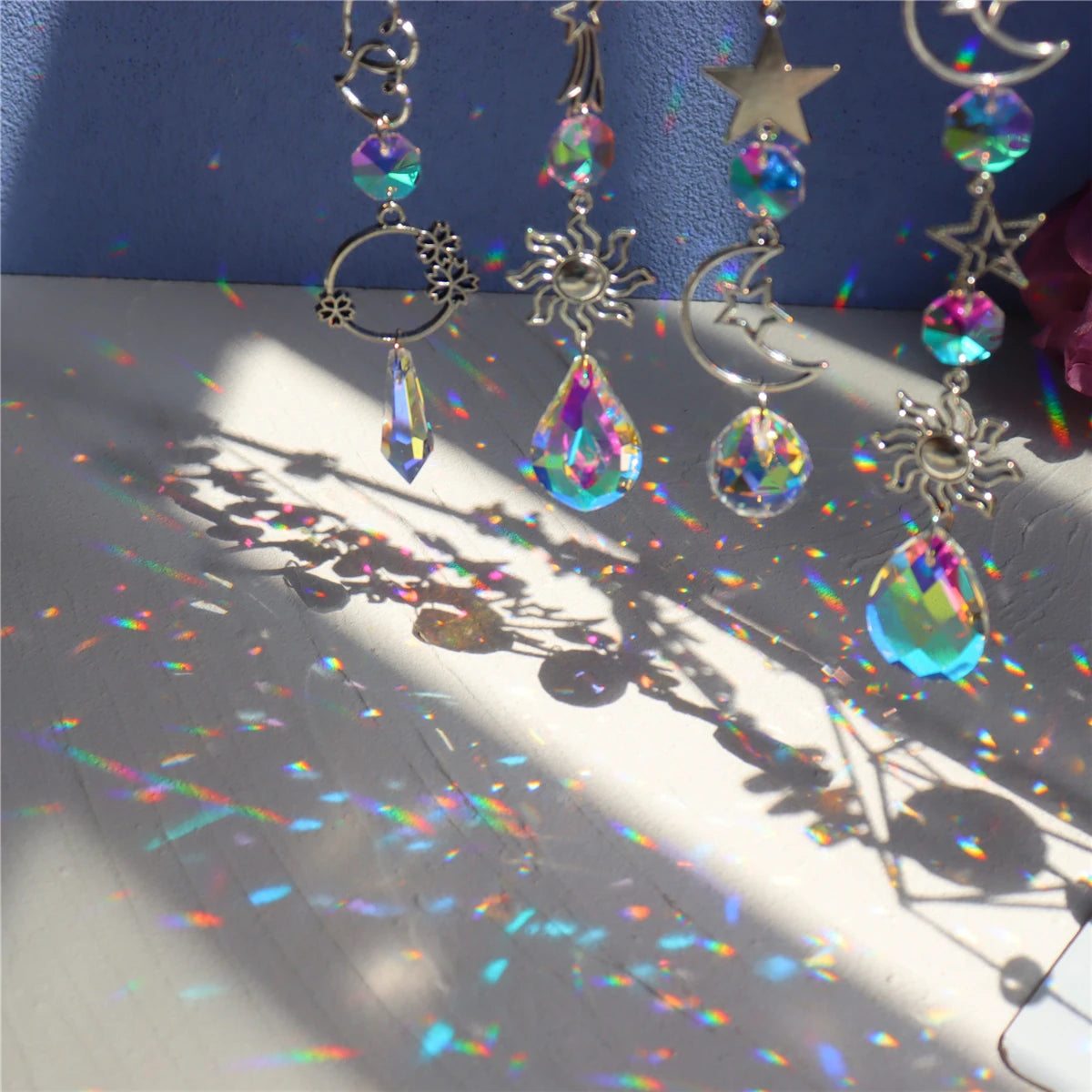 Moon & Sun Crystal Suncatcher | K9 Rainbow Prism Window Pendant