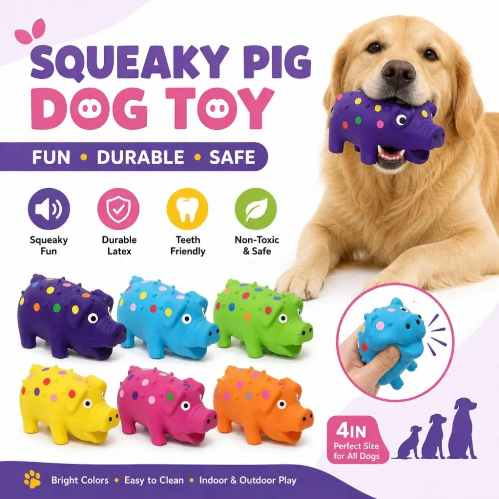 Interactive Pig Squeaky Dog Toy – Latex, 4in, All Breeds