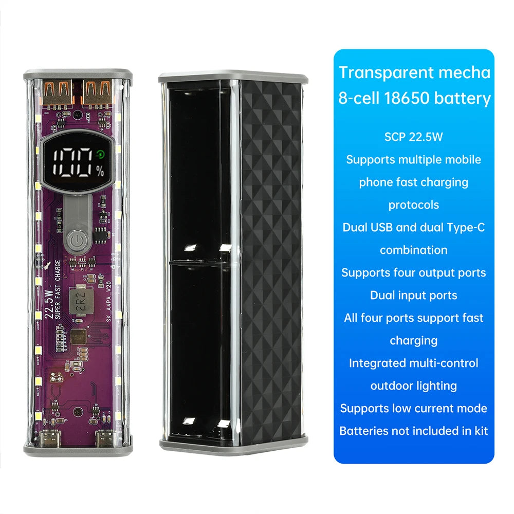 8×18650 DIY Power Bank Case | PD 65W Fast Charging Kit