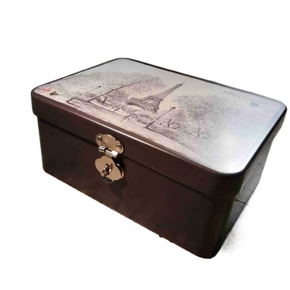 Vintage Tinplate Storage Box with Lock & Key | Jewelry Tin
