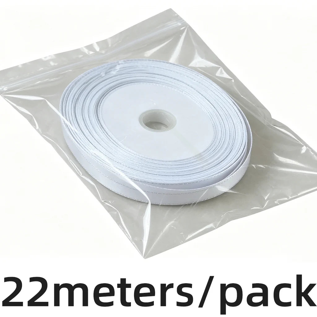 White Silver Edge Satin Ribbon 10mm – 25 Yards Craft & Gift