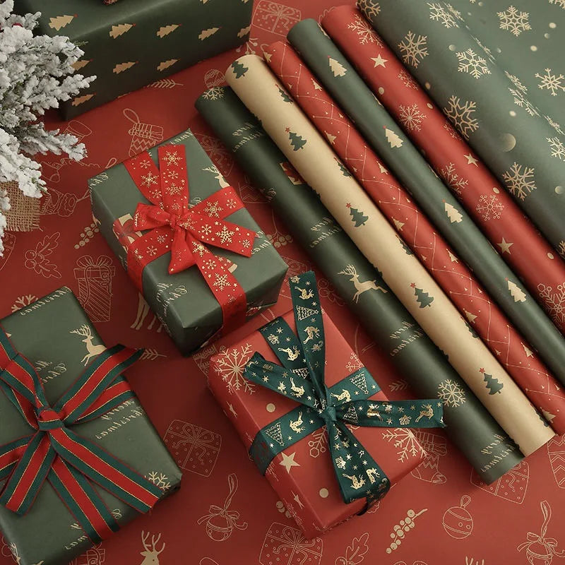 Christmas Vintage Kraft Wrapping Paper – Tree & Snowflake