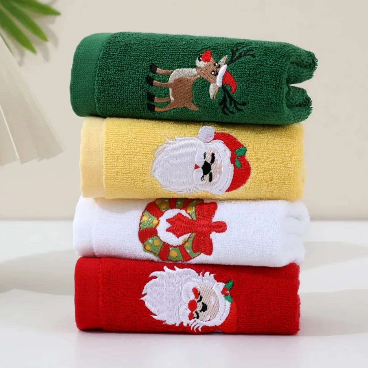 Vintage Christmas Cotton Towels – Santa & Reindeer Design
