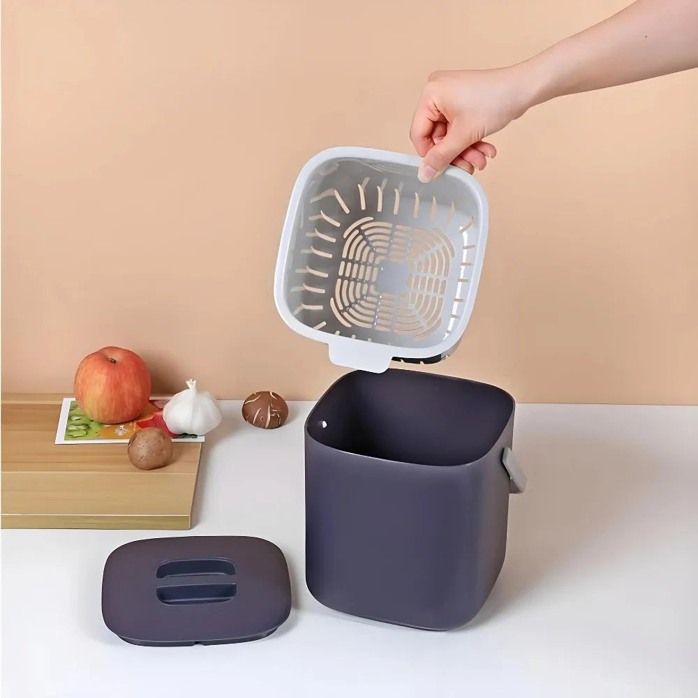 Portable Trash Can with Lid & Drain Basket | Dry Wet Waste