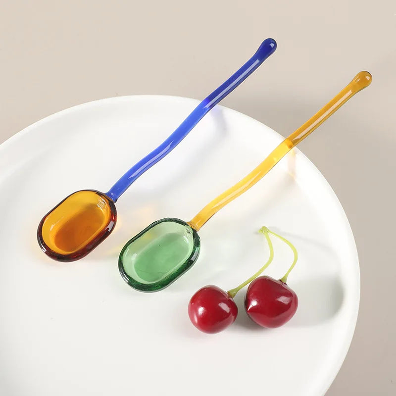 Colorful Glass Long Handle Dessert & Coffee Stirring Spoon