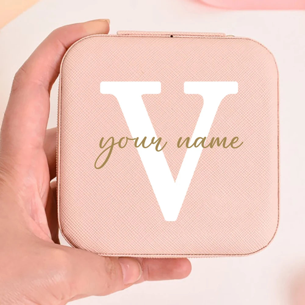 Personalized Faux Leather Jewelry Box – Custom Name & Initial