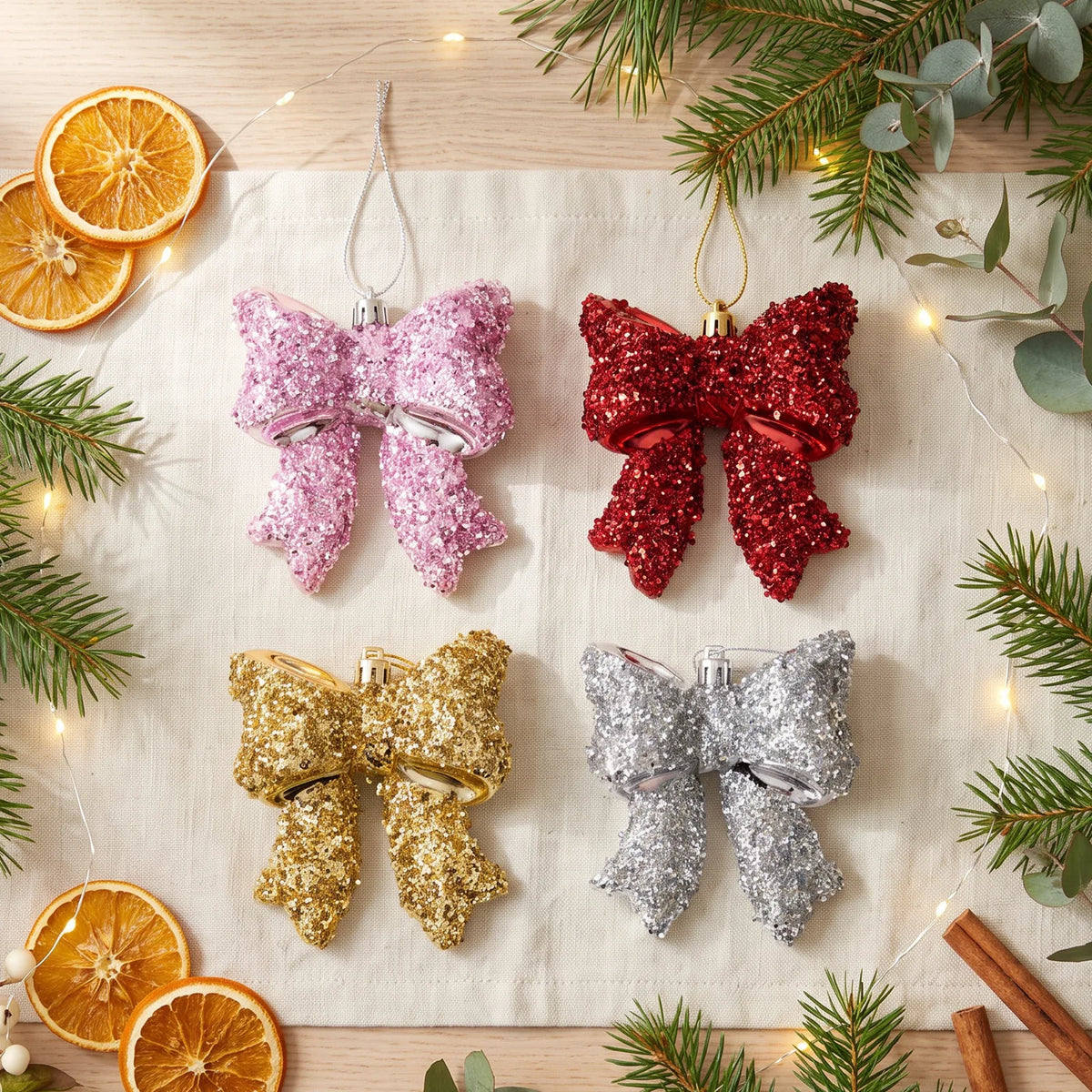 Christmas Bow Hanging Ornament – Classic Plastic Holiday Decor