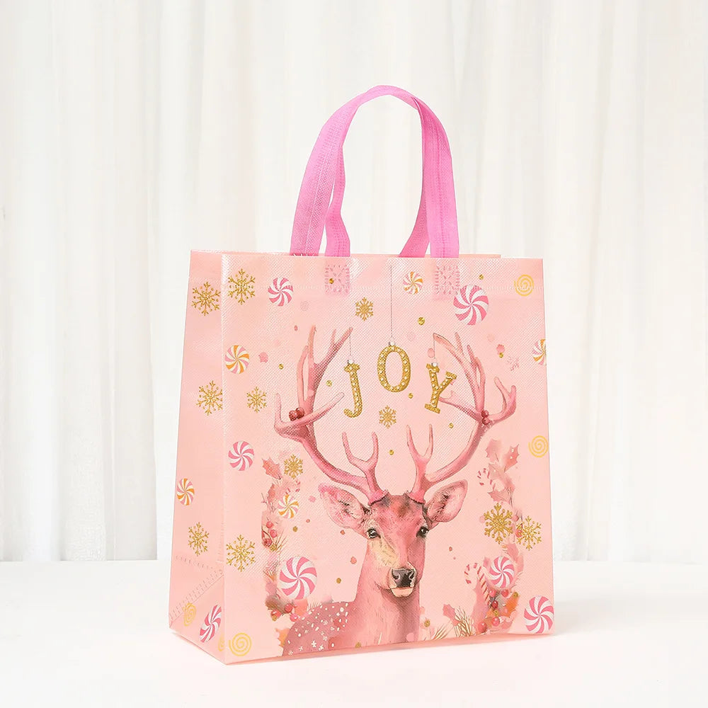 Pink Christmas Snowflake Non-Woven Gift Bag – Foldable & Reusable