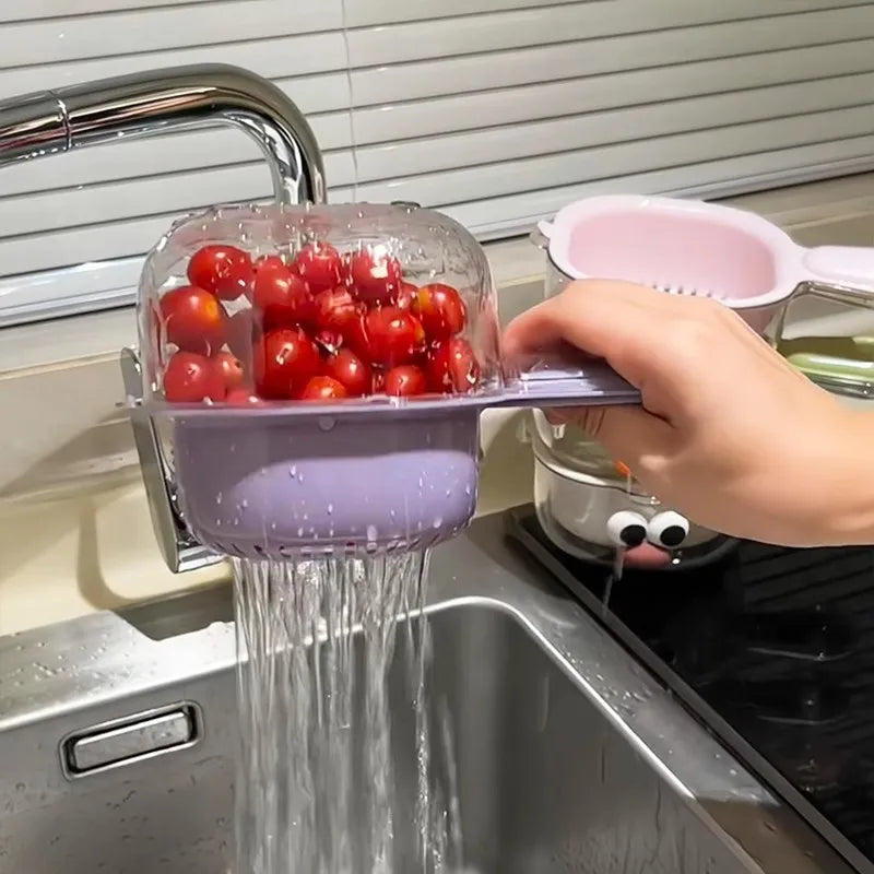 Double-Layer Hanging Fruit Drain Basket | Food-Grade Kitchen