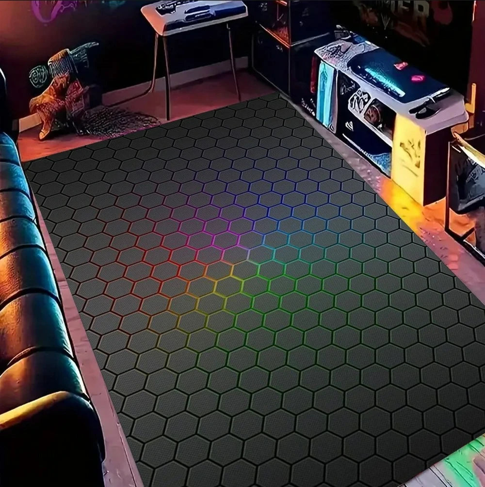Colorful Gaming Area Rug – Geometric Gamer Room Decor