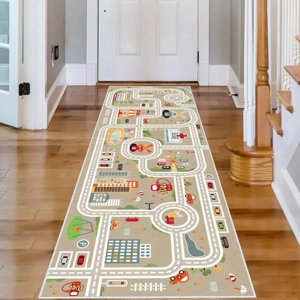City Traffic Car Road Map Kids Play Rug – Non-Slip Washable