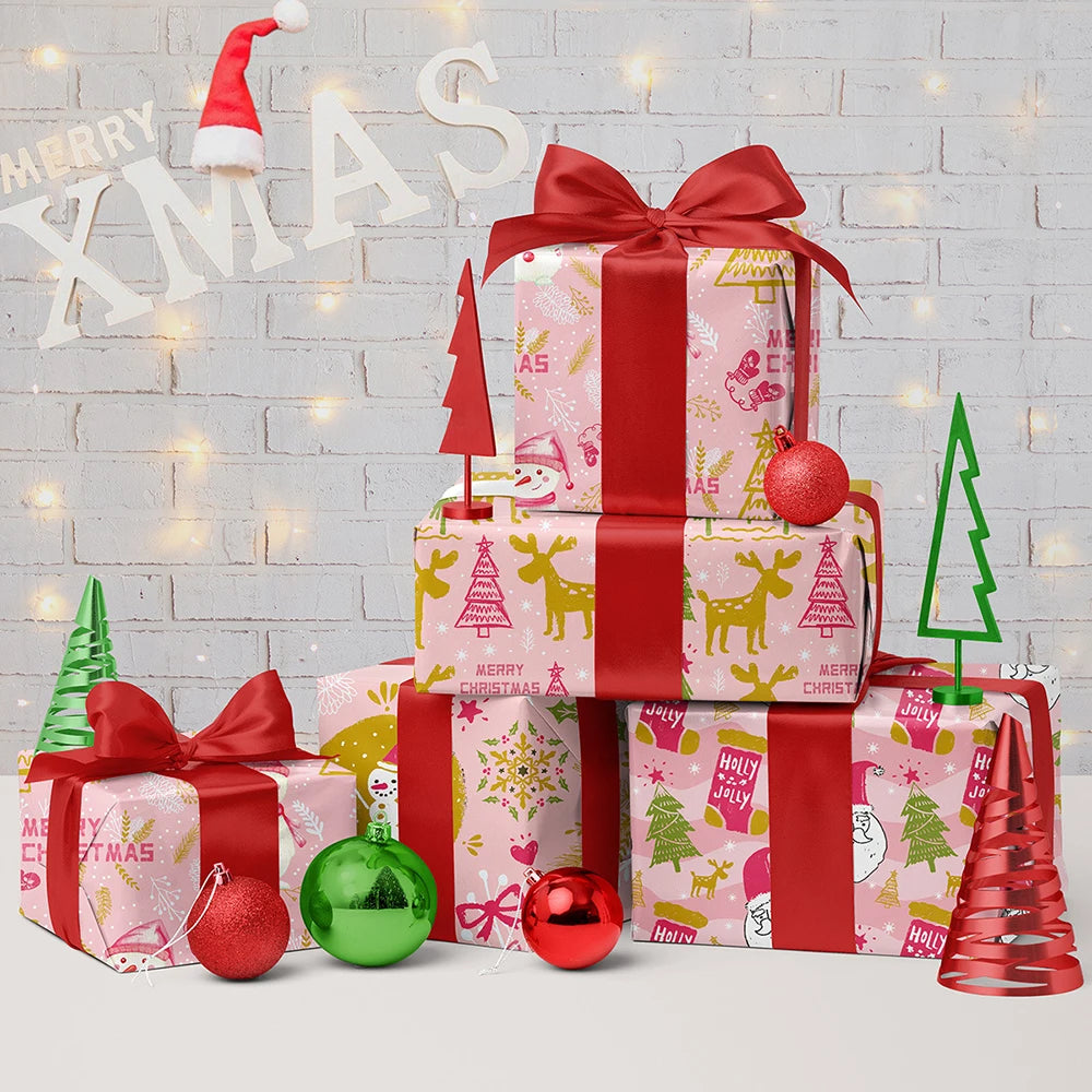 12-Sheet Christmas Gift Wrapping Paper Set – 4 Festive Designs