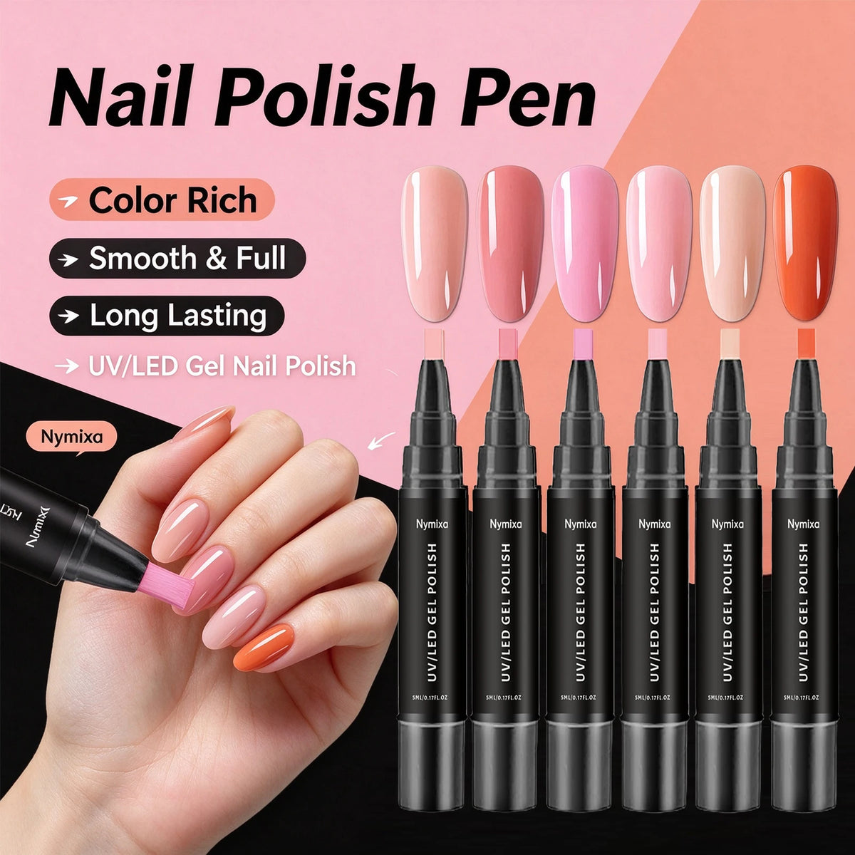 Nymixa 6-Color UV LED Nail Gel Pen Set – DIY Manicure Kit