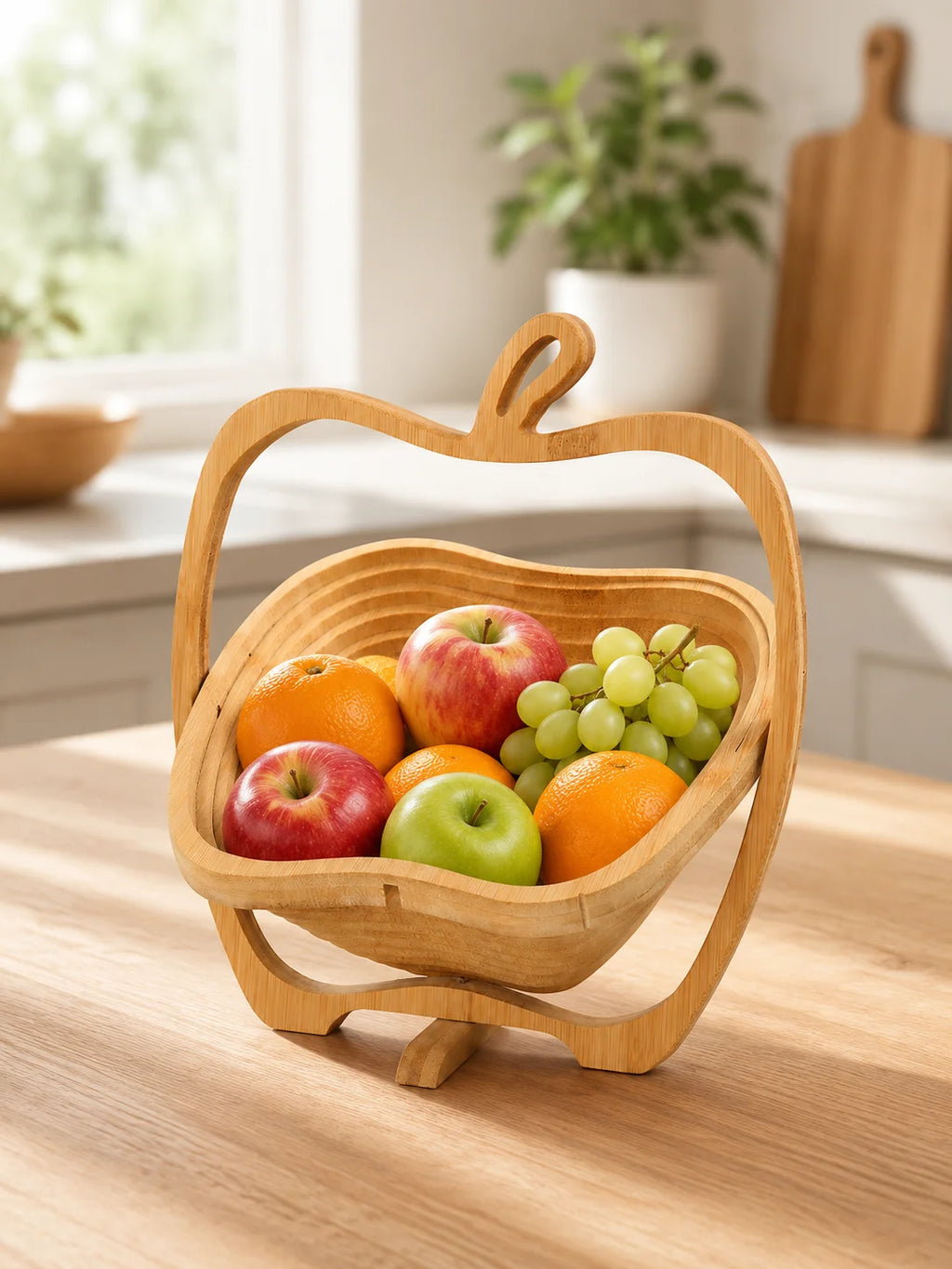 Foldable Bamboo Fruit Basket & Heat-Resistant Wooden Tray