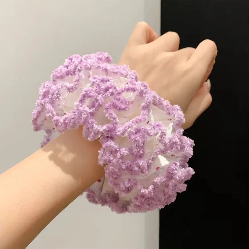Cream Lace Embroidered Hydrangea Ribbon Hair Bow for Girls