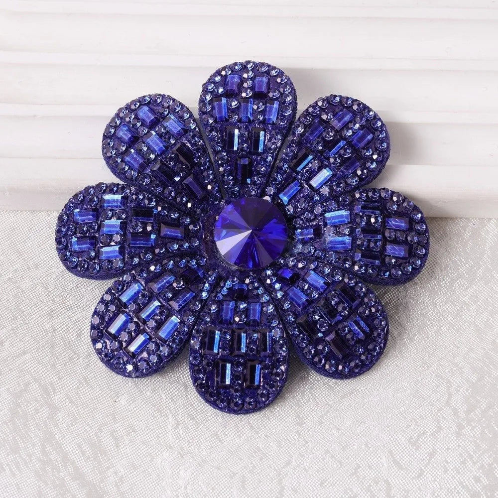 3D Rhinestone Flower Patches – 8-Petal Non-Woven Appliqué