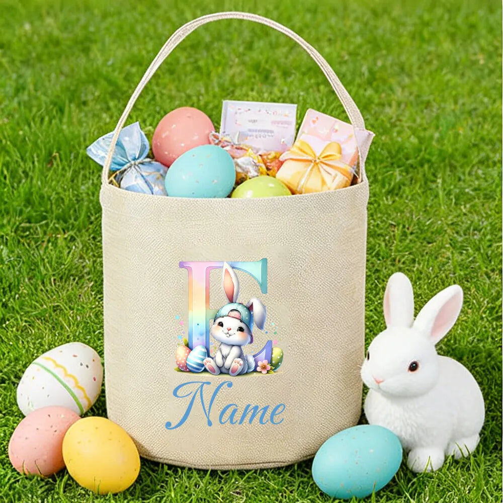 Personalized Bunny Easter Basket for Kids – Custom Name Bag
